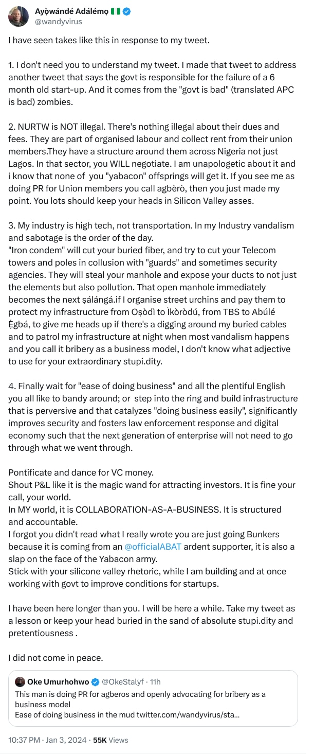 An X (Twitter) post from @wandyvirus - Ayọ̀wándé Adálémọ 🇳🇬