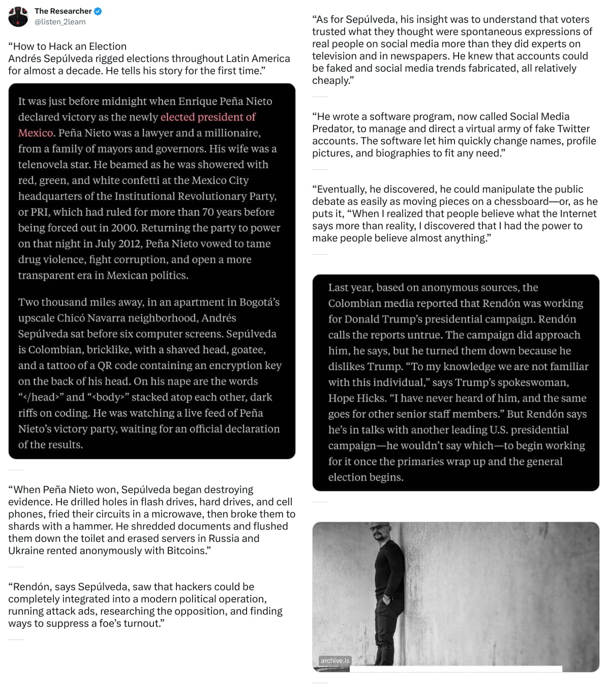 An X (Twitter) post from @listen_2learn - The Researcher