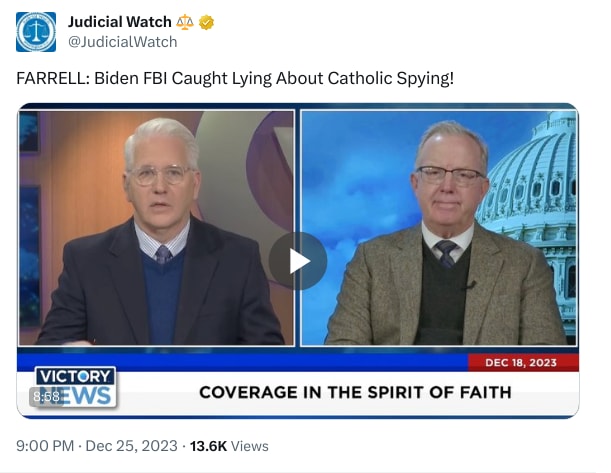 An X (Twitter) post from @JudicialWatch - Judicial Watch ⚖️