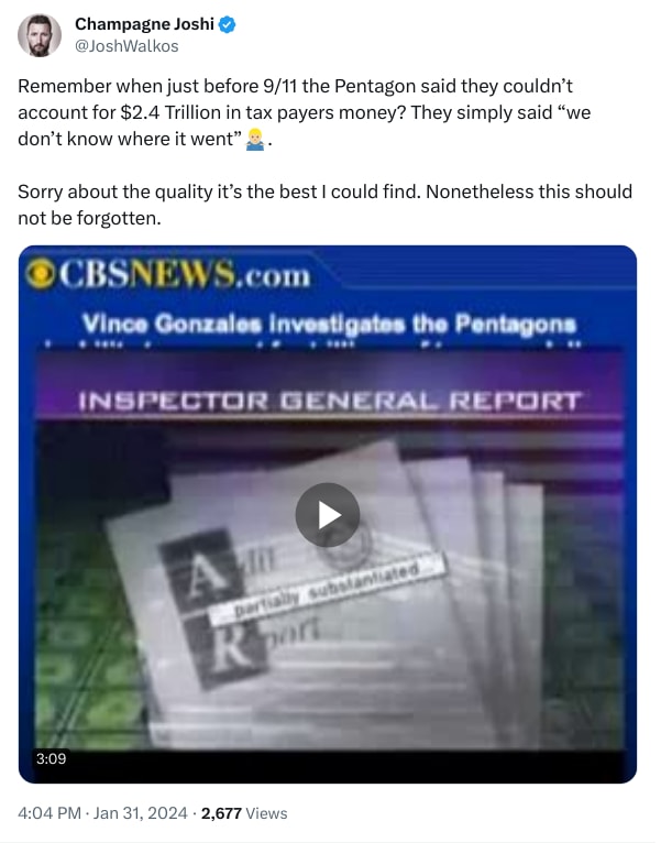 An X (Twitter) post from @JoshWalkos - Champagne Joshi