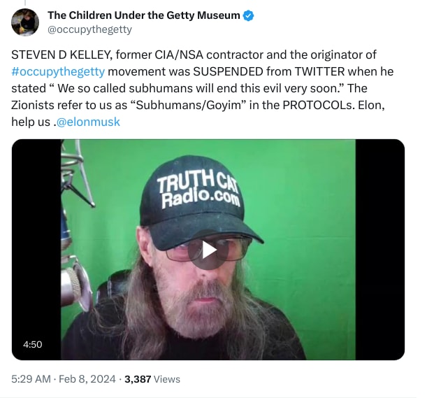 An X (Twitter) post from @occupythegetty - The Children Under the Getty Museum