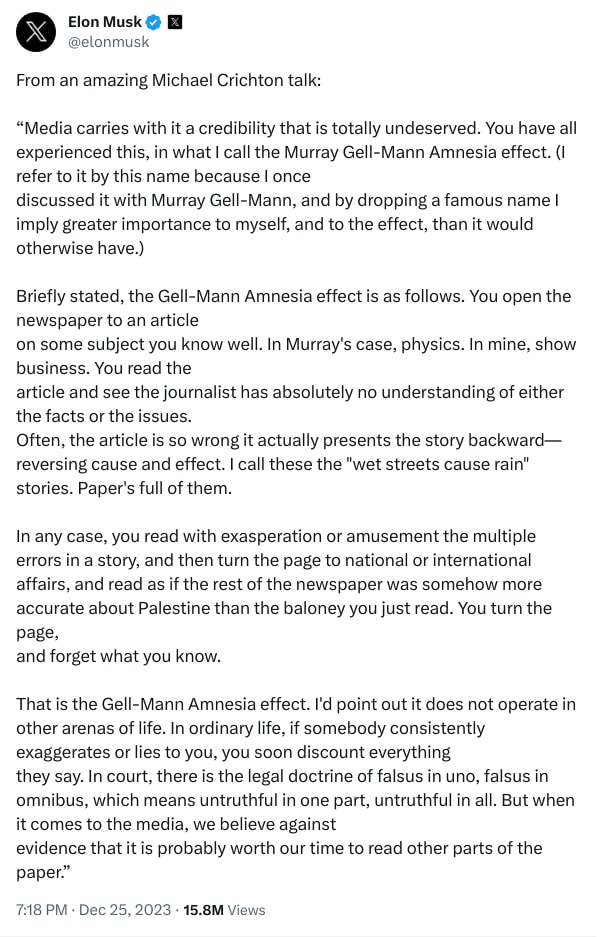 An X (Twitter) post from @elonmusk - Elon Musk