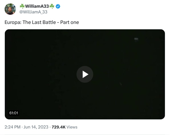 An X (Twitter) post from @WilliamA_33 - ☘️WilliamA33☘️