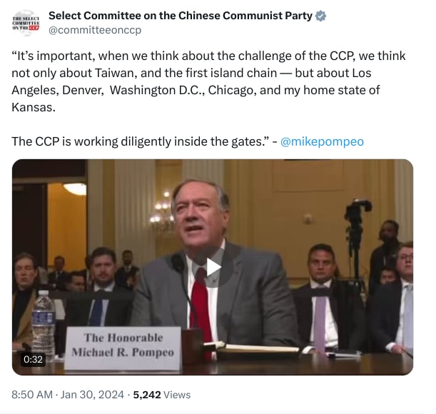 An X (Twitter) post from @committeeonccp - Select Committee on the Chinese Communist Party