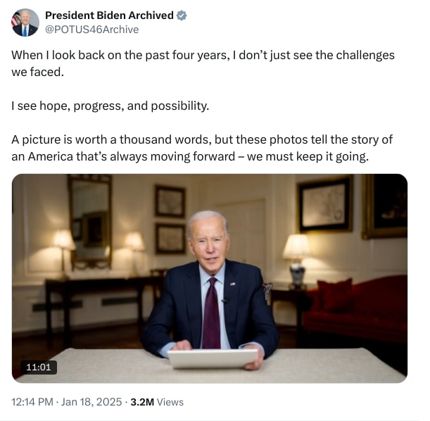 An X (Twitter) post from @POTUS46Archive - President Biden Archived