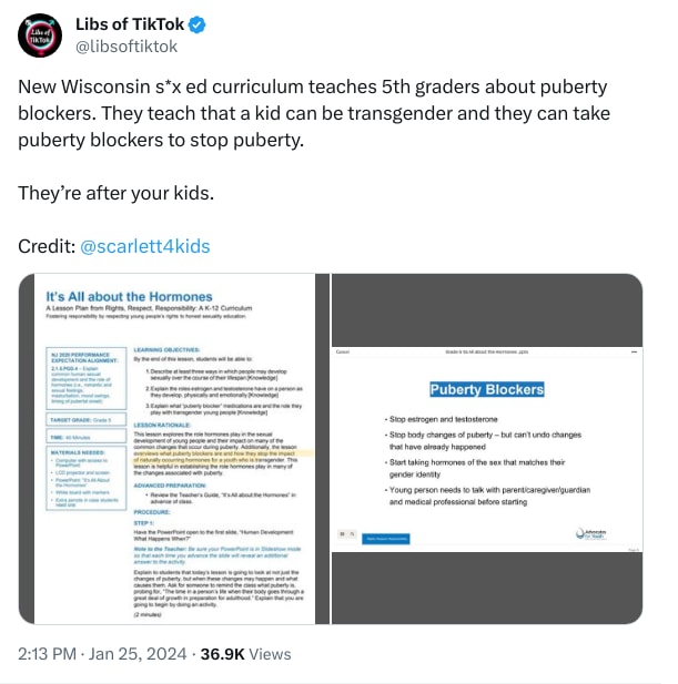 An X (Twitter) post from @libsoftiktok - Libs of TikTok