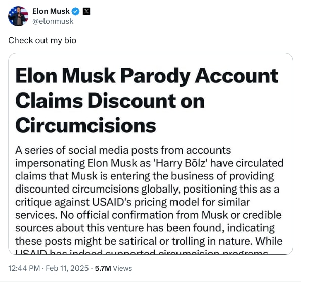 An X (Twitter) post from @elonmusk - Elon Musk