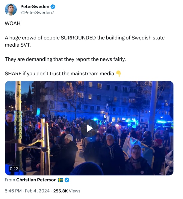 An X (Twitter) post from @PeterSweden7 - PeterSweden