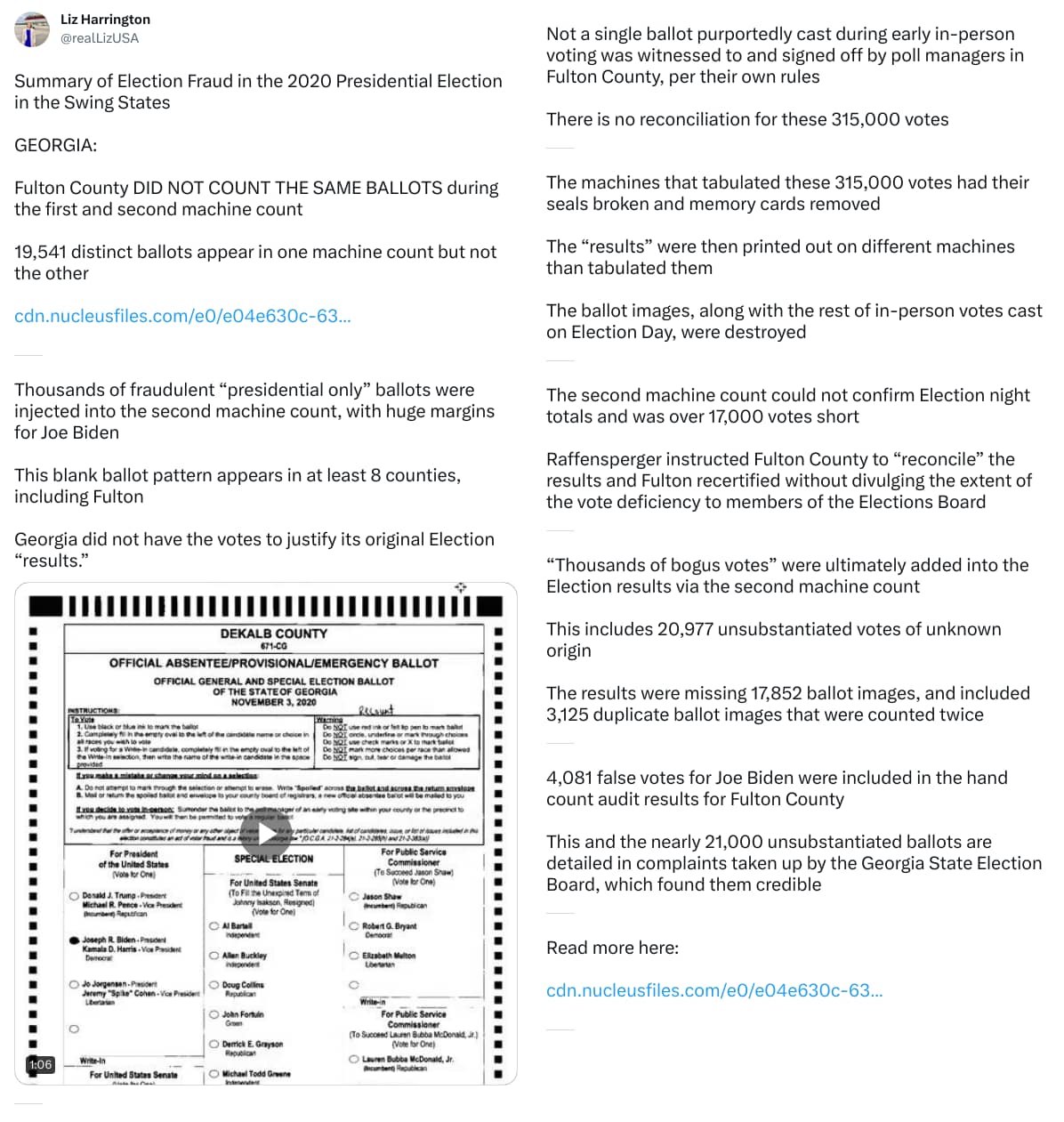 An X (Twitter) post from @realLizUSA - Liz Harrington