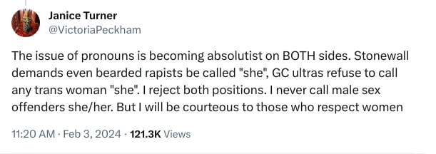 An X (Twitter) post from @VictoriaPeckham - Janice Turner