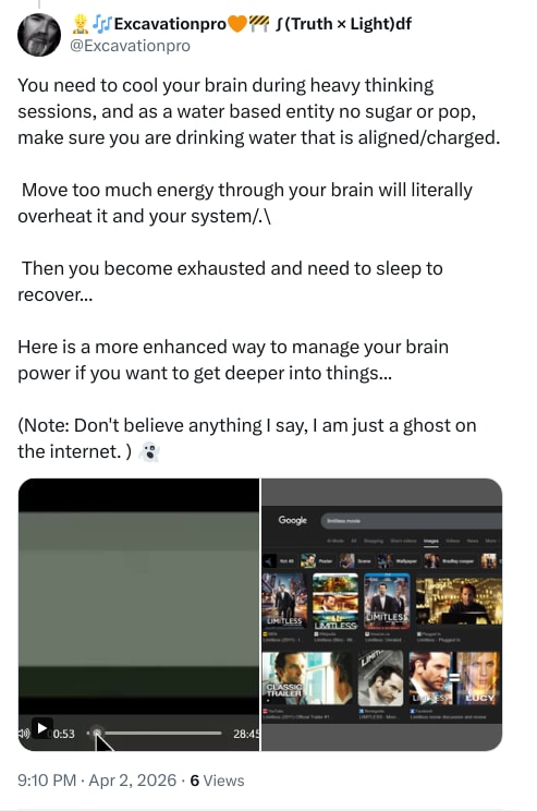 An X (Twitter) post from @Excavationpro - 👷‍♂️🎶Excavationpro🧡🚧 ∫(Truth × Light)df