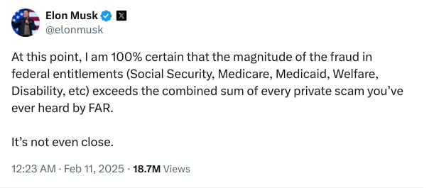 An X (Twitter) post from @elonmusk - Elon Musk