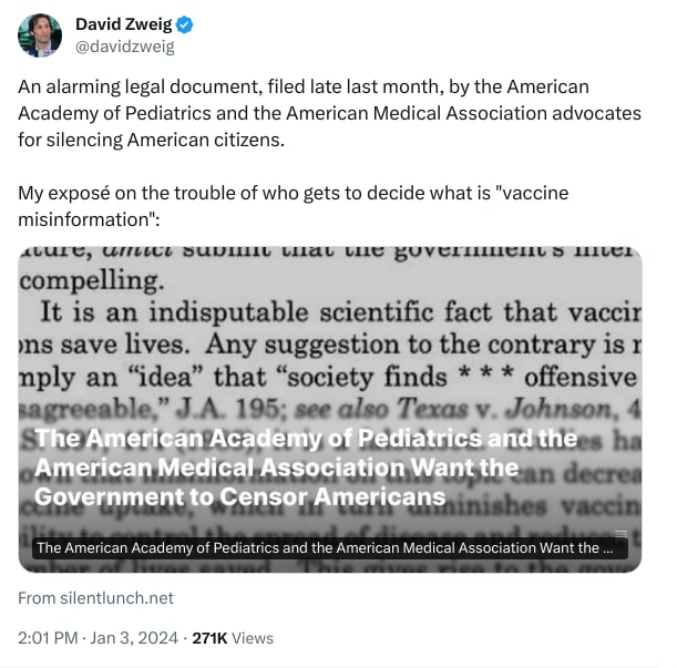 An X (Twitter) post from @davidzweig - David Zweig