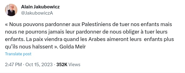 An X (Twitter) post from @JakubowiczA - Alain Jakubowicz