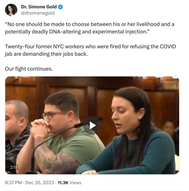 An X (Twitter) post from @drsimonegold - Dr. Simone Gold