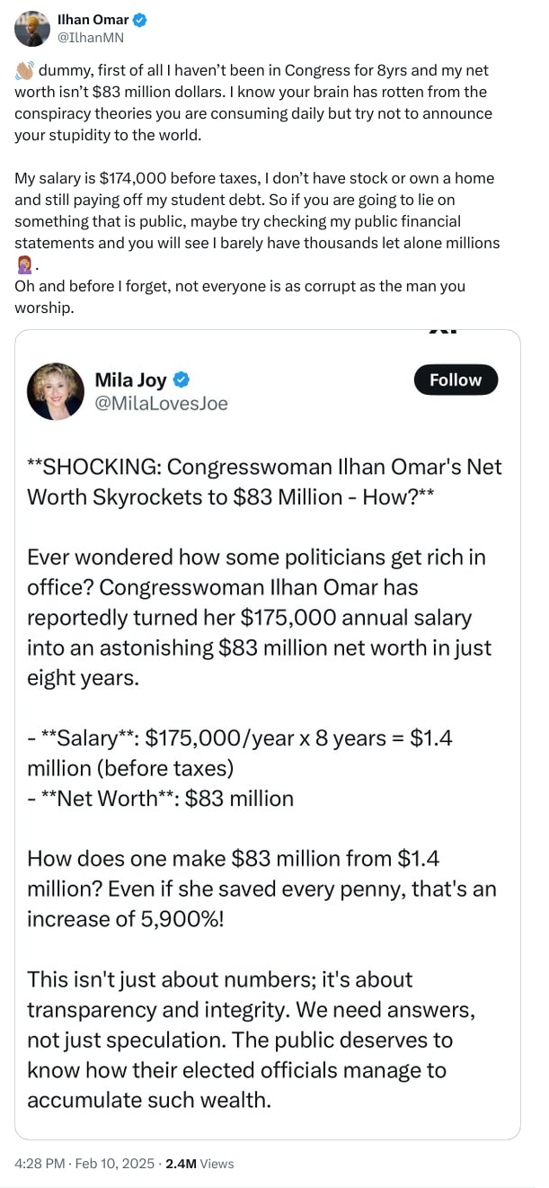 An X (Twitter) post from @IlhanMN - Ilhan Omar