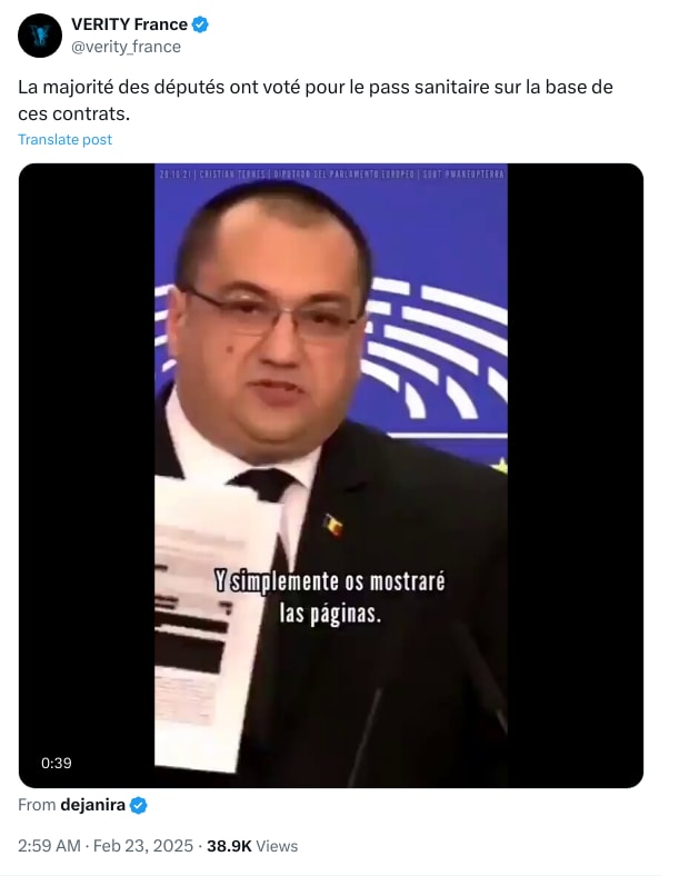 An X (Twitter) post from @verity_france - VERITY France