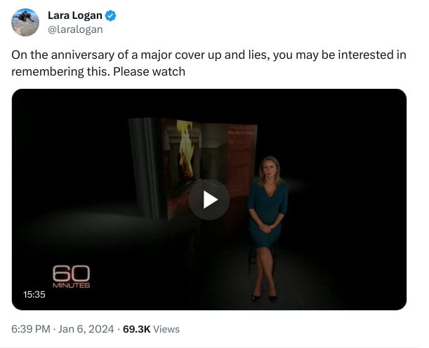 An X (Twitter) post from @laralogan - Lara Logan