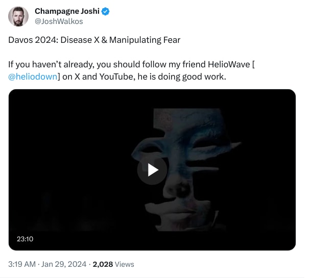 An X (Twitter) post from @JoshWalkos - Champagne Joshi