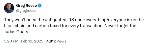 An X (Twitter) post from @gregreese - Greg Reese