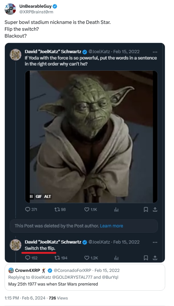 An X (Twitter) post from @XRPBrainst0rm - UnBearableGuy