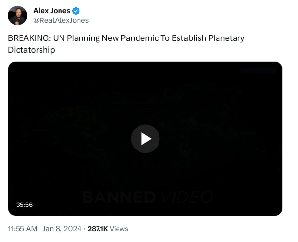 An X (Twitter) post from @RealAlexJones - Alex Jones