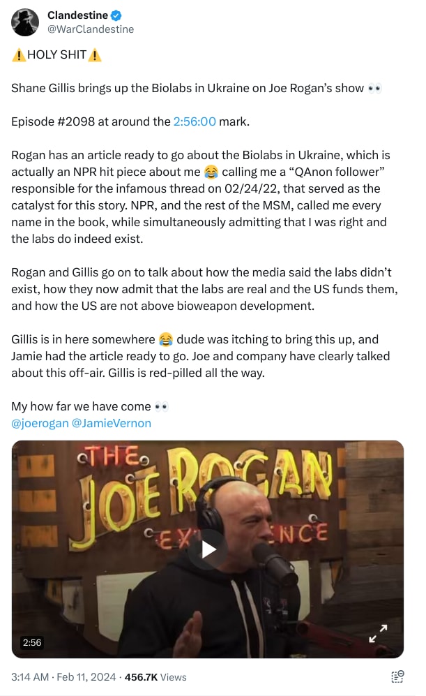 An X (Twitter) post from @WarClandestine - Clandestine