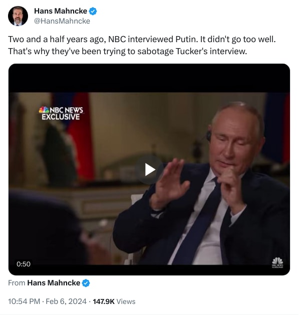 An X (Twitter) post from @HansMahncke - Hans Mahncke