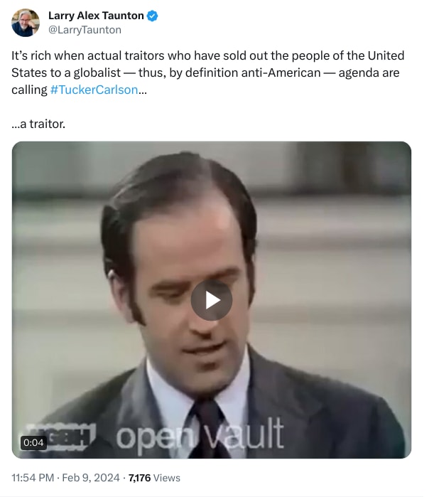 An X (Twitter) post from @LarryTaunton - Larry Alex Taunton