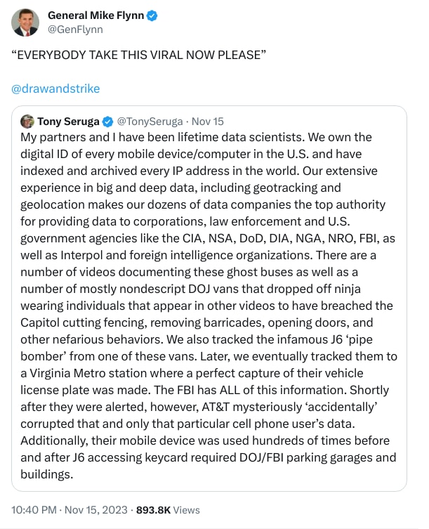 An X (Twitter) post from @GenFlynn - General Mike Flynn