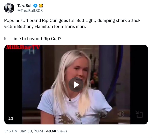 An X (Twitter) post from @TaraBull808 - TaraBull