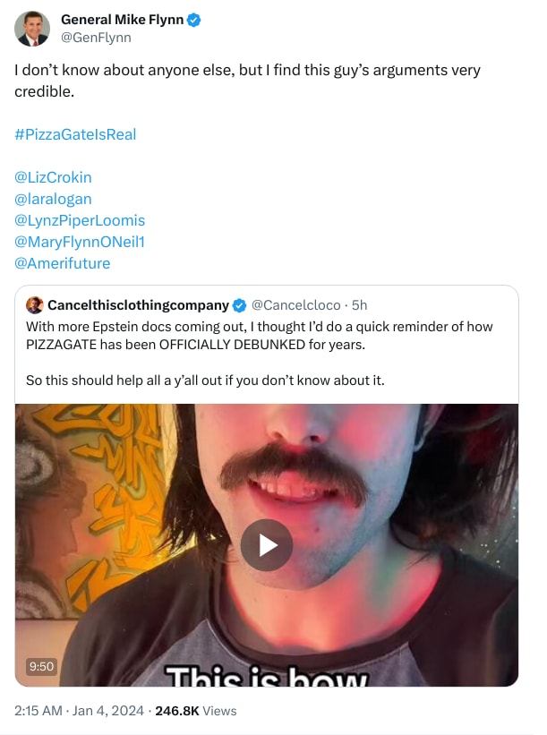 An X (Twitter) post from @GenFlynn - General Mike Flynn