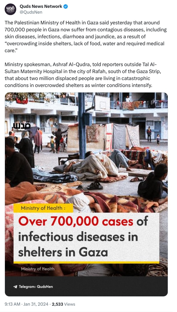 An X (Twitter) post from @QudsNen - Quds News Network