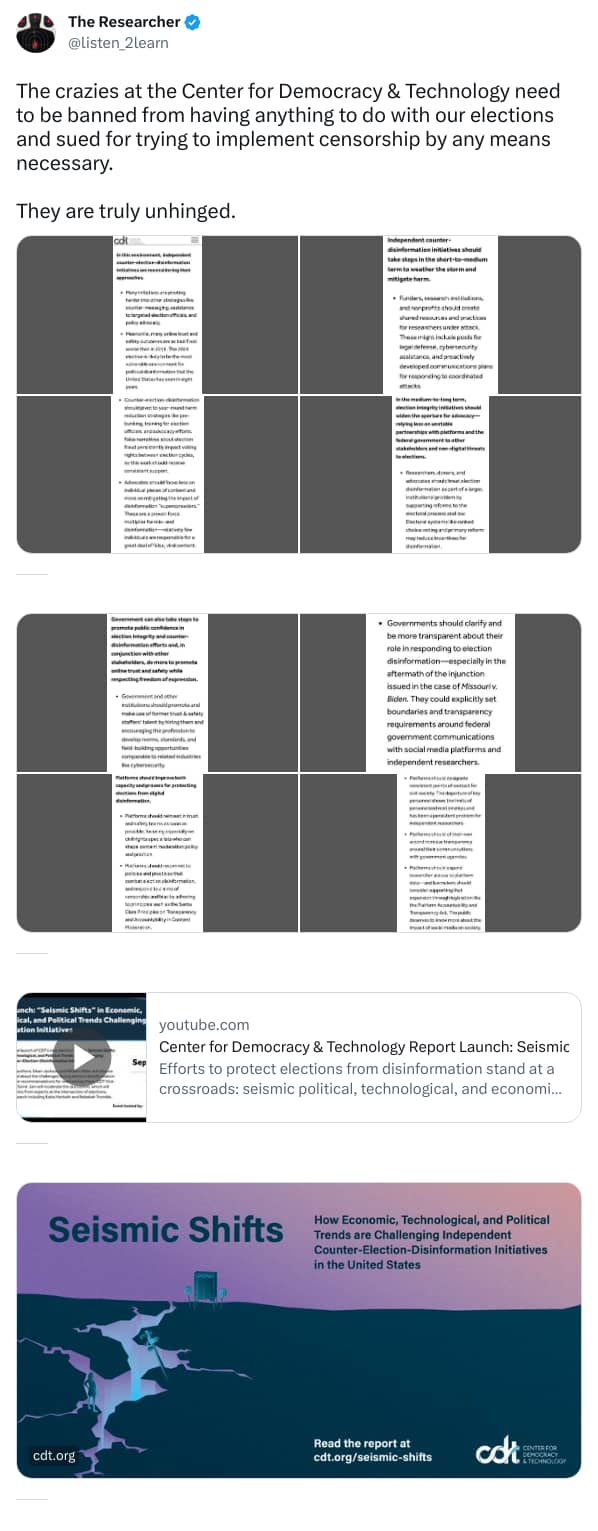 An X (Twitter) post from @listen_2learn - The Researcher