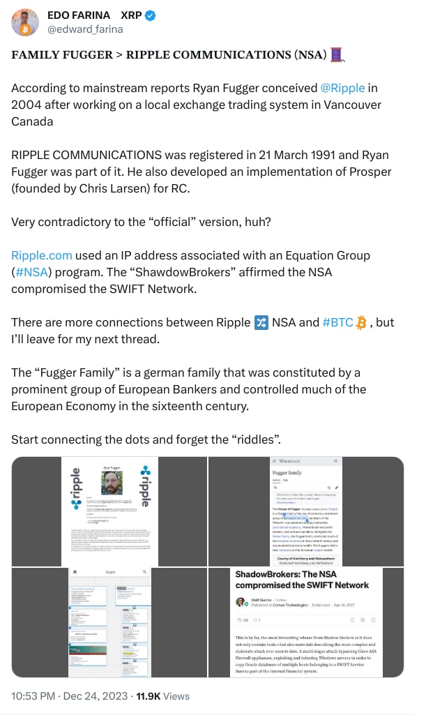 An X (Twitter) post from @edward_farina - EDO FARINA 🅧 XRP