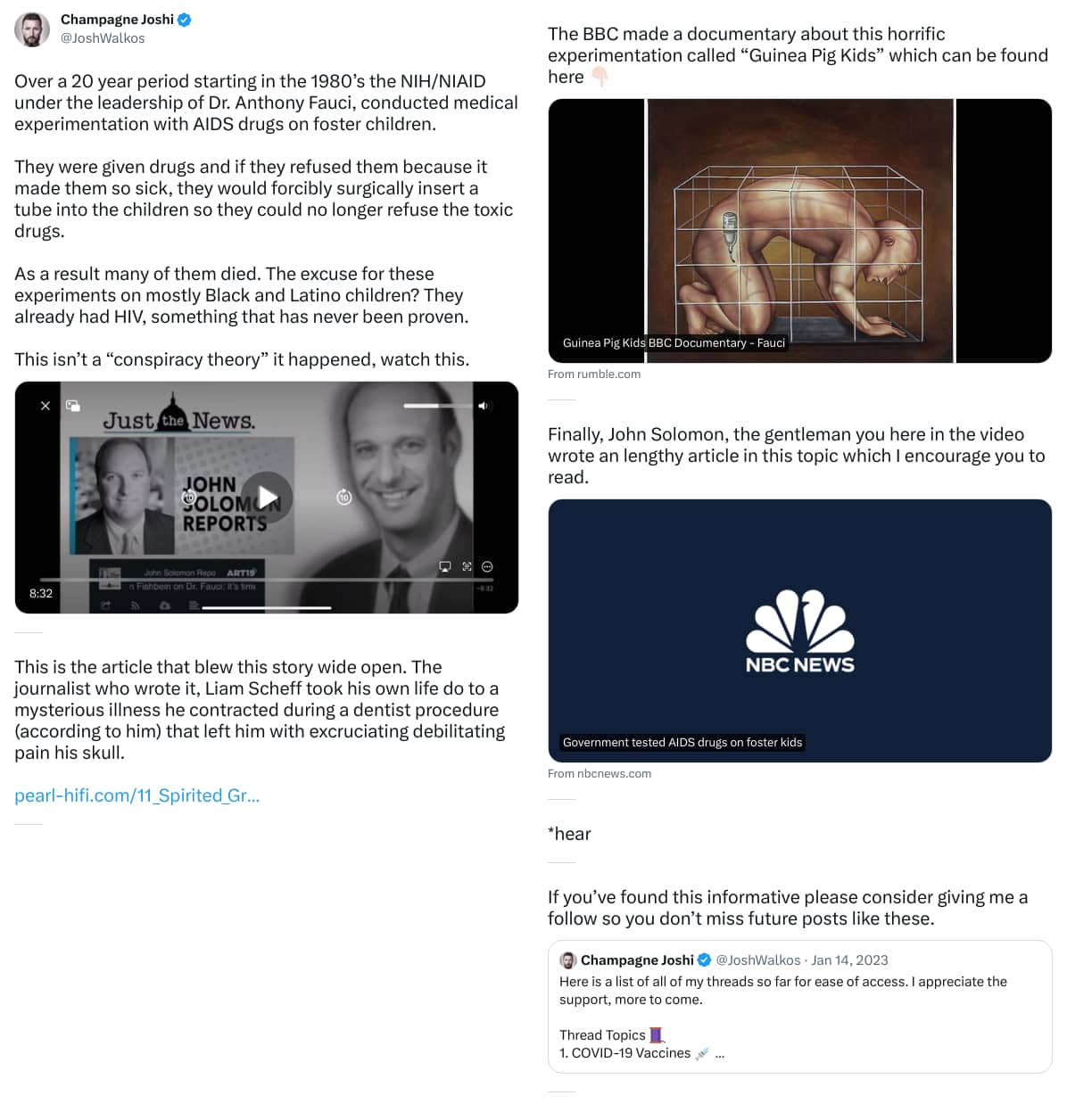 An X (Twitter) post from @JoshWalkos - Champagne Joshi