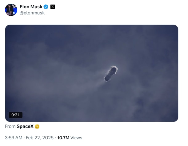 An X (Twitter) post from @elonmusk - Elon Musk