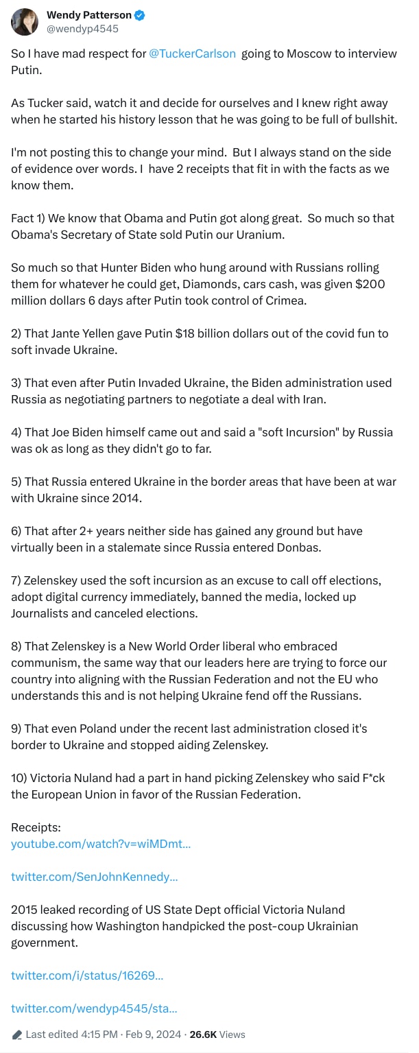 An X (Twitter) post from @wendyp4545 - Wendy Patterson