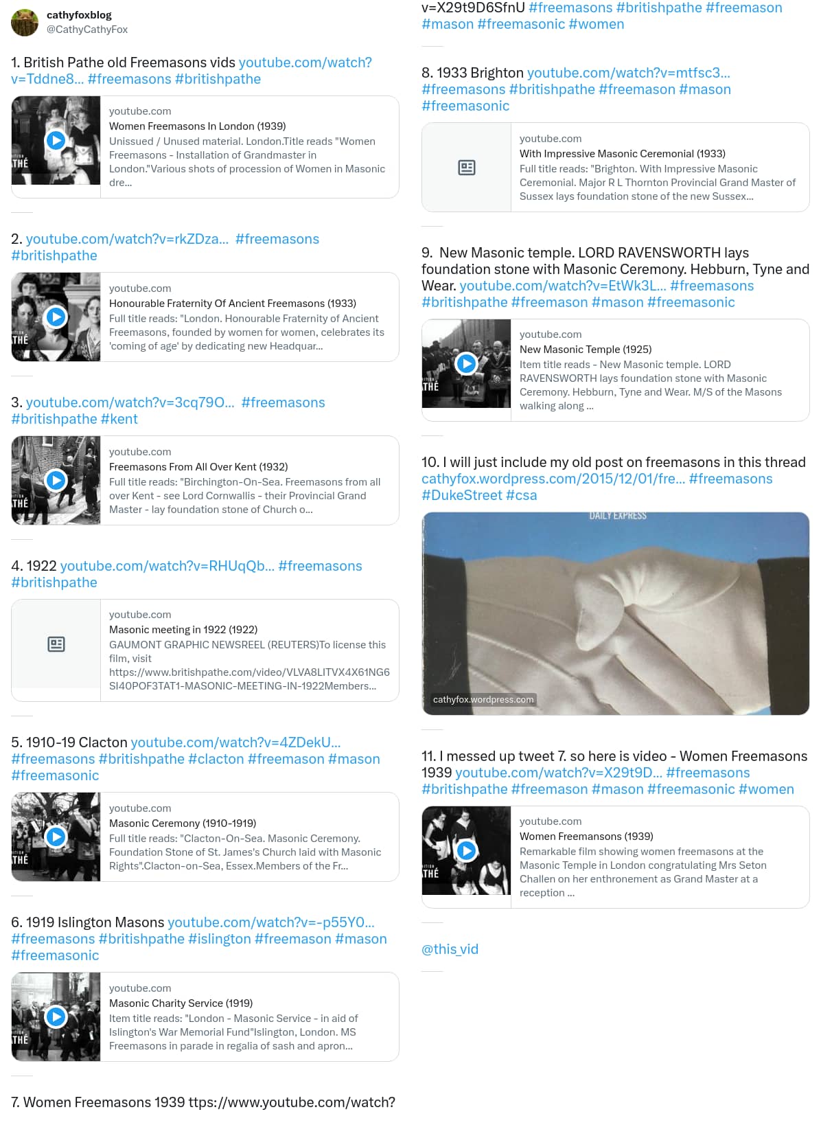 An X (Twitter) post from @CathyCathyFox - cathyfoxblog