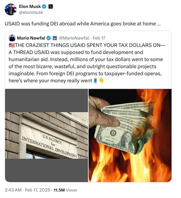 An X (Twitter) post from @elonmusk - Elon Musk