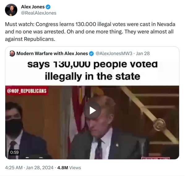 An X (Twitter) post from @RealAlexJones - Alex Jones