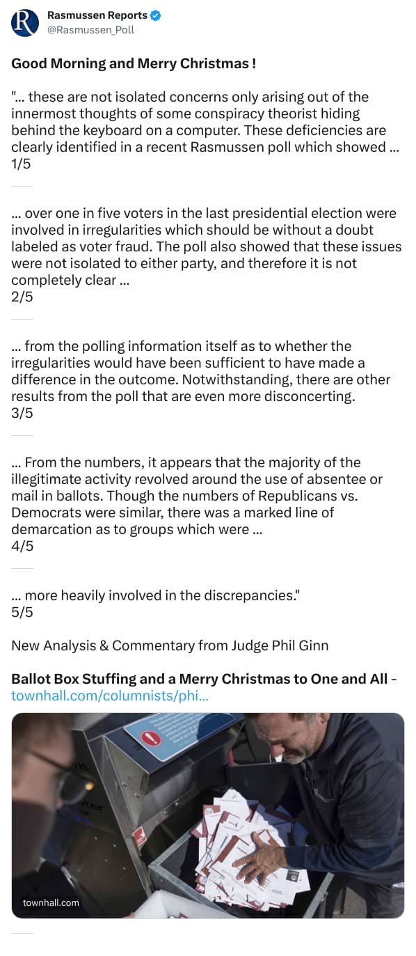 An X (Twitter) post from @Rasmussen_Poll - Rasmussen Reports