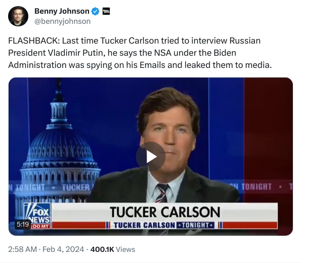 An X (Twitter) post from @bennyjohnson - Benny Johnson