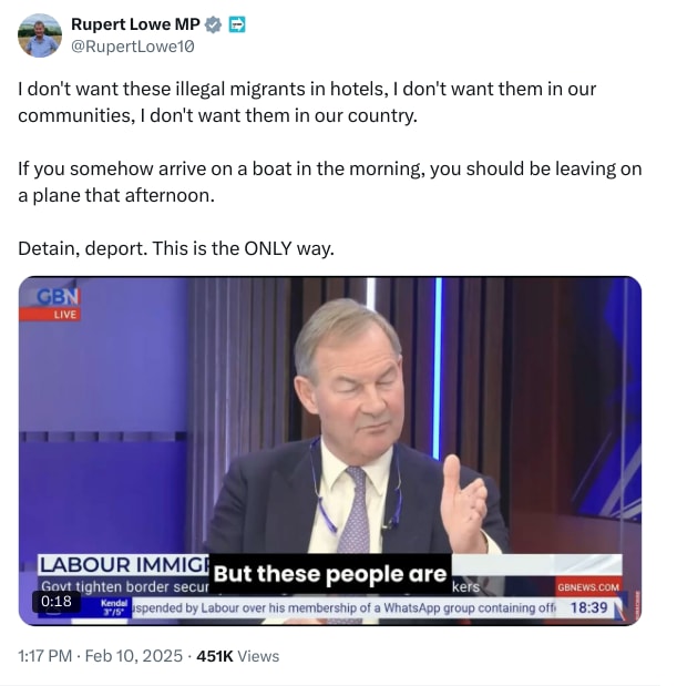 An X (Twitter) post from @RupertLowe10 - Rupert Lowe MP