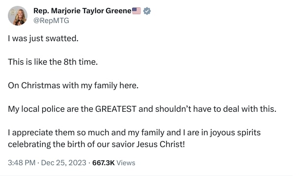 An X (Twitter) post from @RepMTG - Rep. Marjorie Taylor Greene🇺🇸