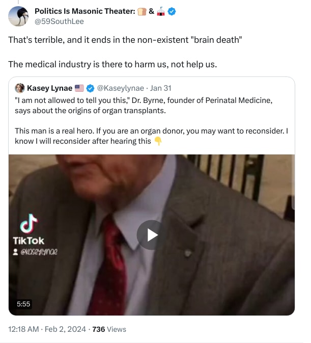 An X (Twitter) post from @59SouthLee - Politics Is Masonic Theater: 🍞 & 🎪