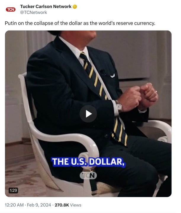 An X (Twitter) post from @TCNetwork - Tucker Carlson Network