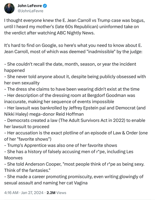 An X (Twitter) post from @JohnLeFevre - John LeFevre