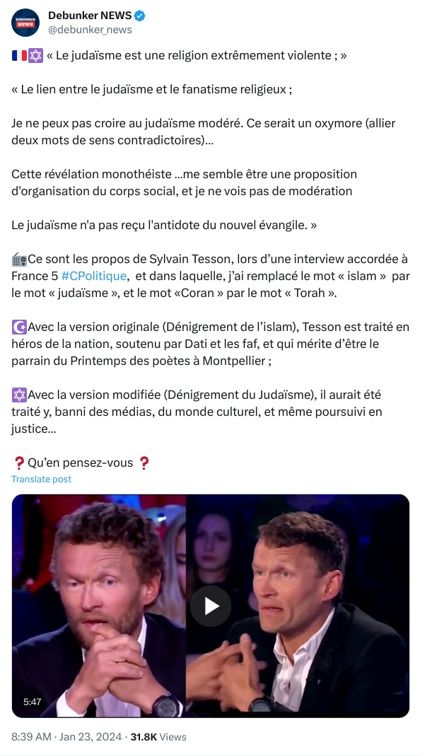 An X (Twitter) post from @debunker_news - Debunker NEWS