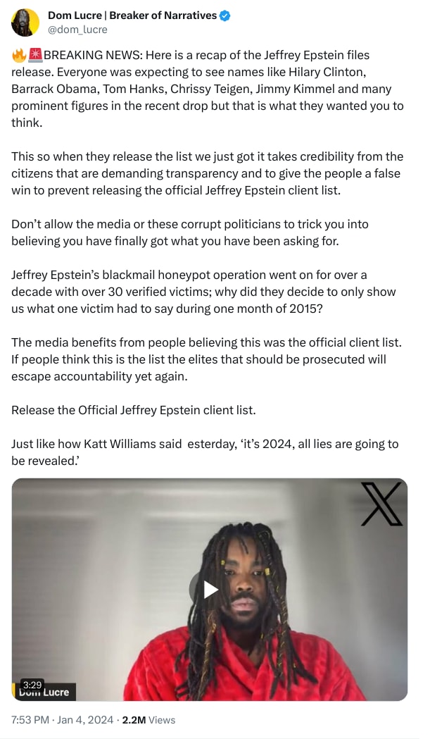 An X (Twitter) post from @dom_lucre - Dom Lucre | Breaker of Narratives